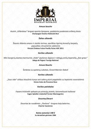 Naujametinė vakarienė premium klasės restorane Imperial