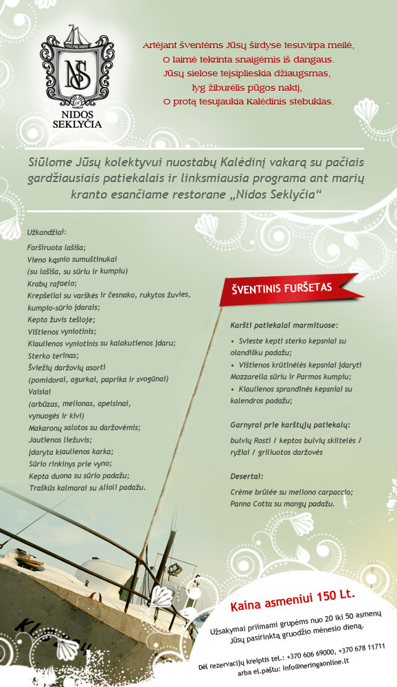Kalediniai Naujametiniai imoniu kolektyvu vakareliai Nidoje NIDOS SEKLYČIA